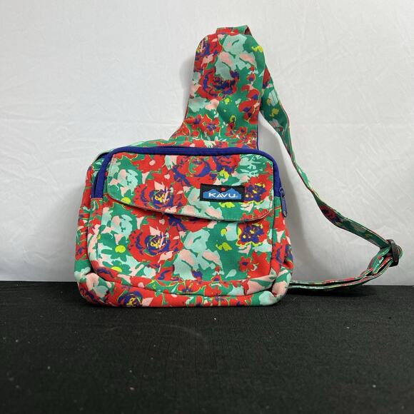 KAVU Vibrant Floral Crossbody Bag Red & Green - Picture 1 of 8